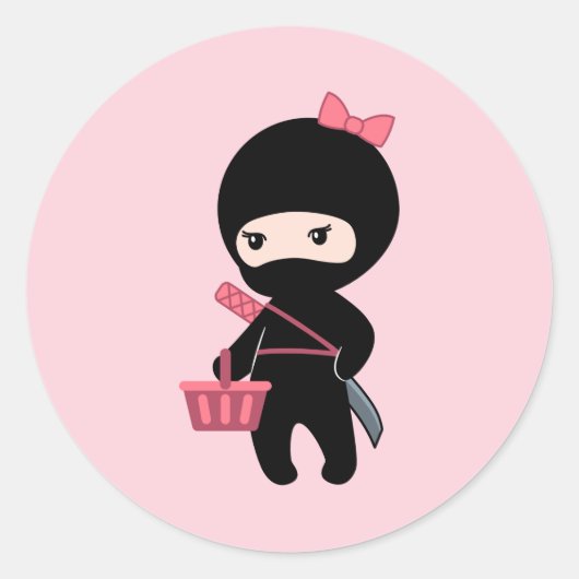 Winkelen Ninja Girl op roze Ronde Sticker (Voorkant)