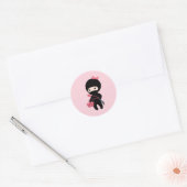 Winkelen Ninja Girl op roze Ronde Sticker (Envelop)