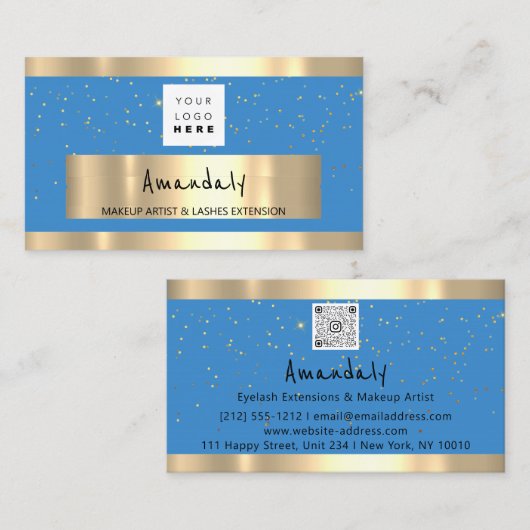 Winkelen QR CODE Logo lichtblauw en sterren Visitekaartje (Voorkant / Achterkant)