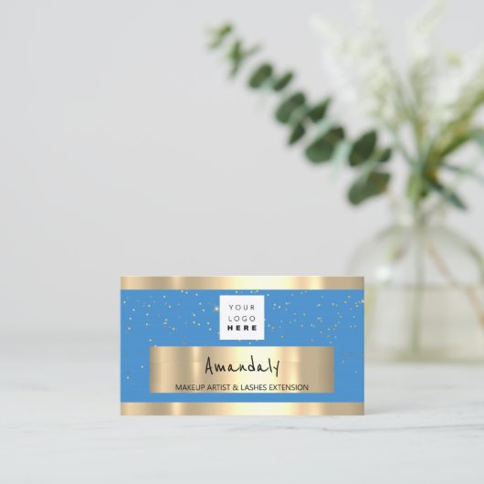 Winkelen QR CODE Logo lichtblauw en sterren Visitekaartje (Staand voorkant)