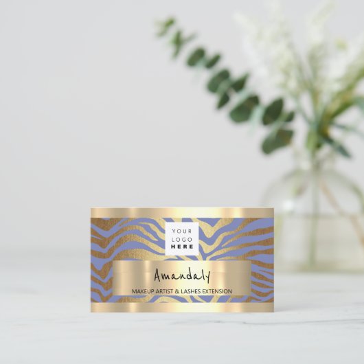 Winkelen QR CODE Logo metallisch goud, lichtblauw Visitekaartje (Staand voorkant)