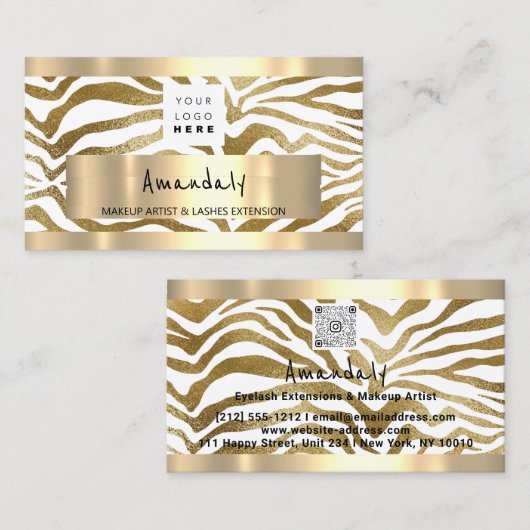 Winkelen QR CODE Logo metallisch goud, wit Visitekaartje (Voorkant / Achterkant)