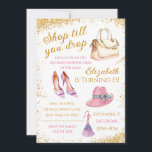 Winkelen Spree Verjaardag uitnodiging<br><div class="desc">Stap in stijl met onze Shopping Spree Birthday Invitation Sjabloon - Shop till you drop. Deze elegante en chique sjabloon is ideaal voor uw verjaardagsviering met het thema mode. Met glamoureuze gouden en roze tinten en waterverf mode-elementen met pet, handtas, schoenen en oorbellen, zal uw uitnodiging indruk maken op uw...</div>