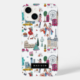 Winkelen Stad Meisje Illustratie Patroon Case-Mate iPhone 14 Hoesje