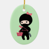 Winkelen van Ninja Girl op groen Keramisch Ornament (Voorkant)