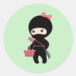 Winkelen van Ninja Girl op groen Ronde Sticker