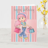 Winkelen Verjaardag Kaart - Schattige Vrouw met wi (Gele Bloem)