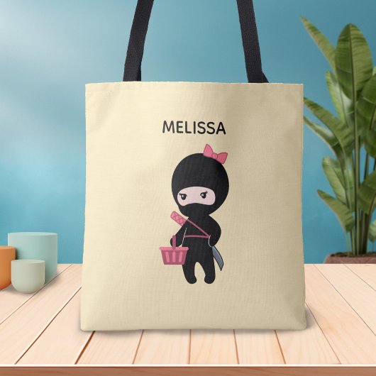 Winkelen voor Ninja Girl - aangepaste naam op geel Tote Bag