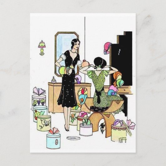 Winkelen voor petten briefkaart (Voorkant)