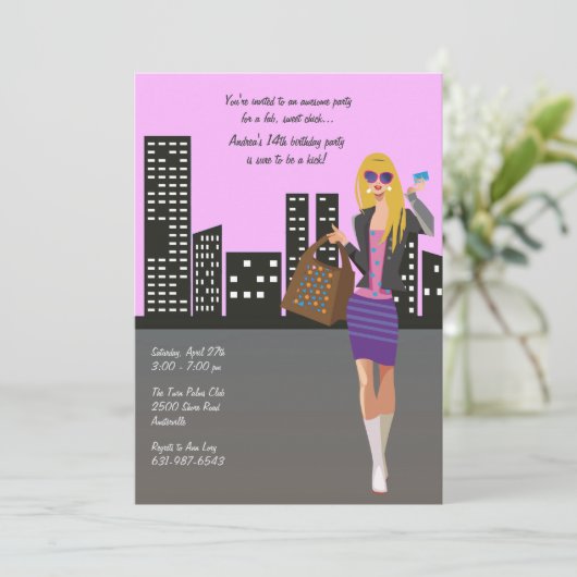 Winkelende Blonde Meisjes Uitnodiging (Staand voorkant)