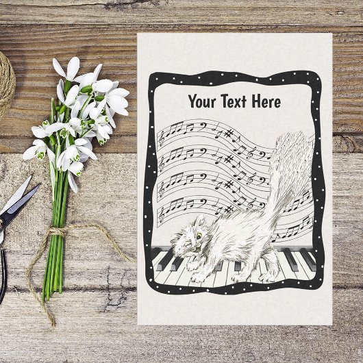 Winkelende Witte Kat Dansen op Piano Zwart Lijst Tissuepapier