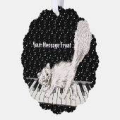 Winkelende witte kat op de Muzieknoten van Piano Ornament Kaart (Links)