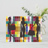 Winkelfeestje meisjes uitstapje feestje kaart (Staand voorkant)