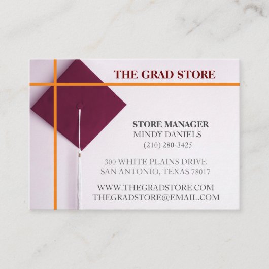 Winkelier Sinaasappel & Wijnkleur Graduation Cap Visitekaartje (Voorkant)