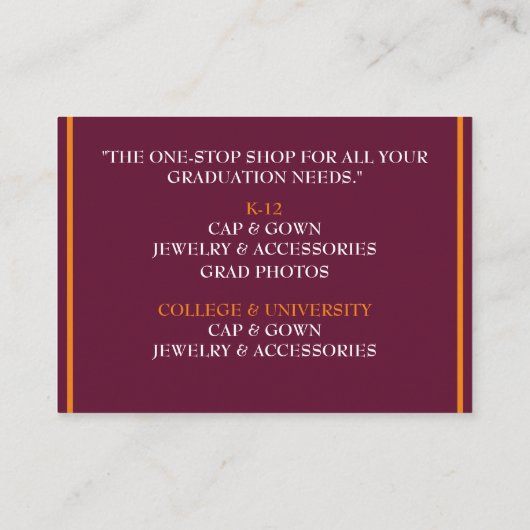 Winkelier Sinaasappel & Wijnkleur Graduation Cap Visitekaartje (Achterkant)