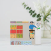 Winkelier uit een kruidenierswinkel briefkaart (Staand voorkant)