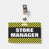 "WINKELMANAGER" + Zwart & Geel Gestreepte Badge (Achterkant met clip)