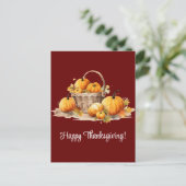 Winkelmand met pompoenen Happy Thanksgiving Feestdagenkaart (Staand voorkant)
