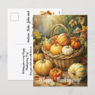 Winkelmand met pompoenen Happy Thanksgiving Feestdagenkaart