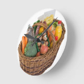 Winkelmand met voedingsmiddelen, groenten en fruit ronde klok (Hoek)