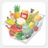 Winkelmandje voor supermarkten vierkante sticker (Voorkant)