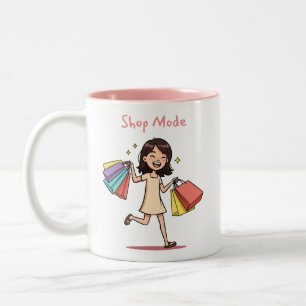 Winkelmodus shoppingliefhebber tweekleurige koffiemok