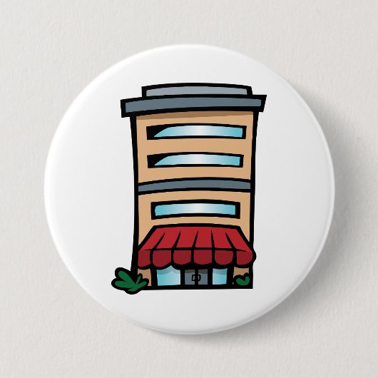 Winkelpand en kantoorgebouw ronde button 7,6 cm (Voorkant)