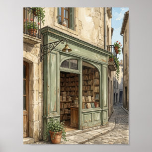 Winkelposter Oude Boekwinkel Salie Groen Europese Poster
