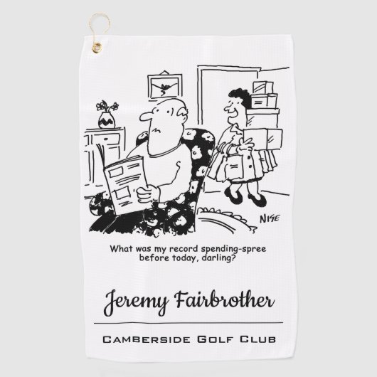 Winkelreis. Record overbesteding. grappig Golfhanddoek (Voorkant)