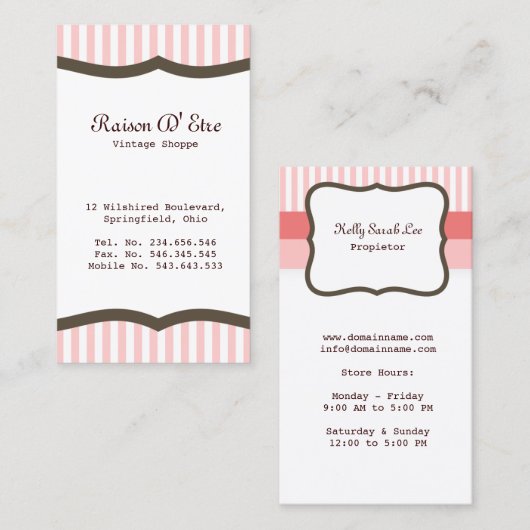  winkelroze streep visitekaartje (Voorkant / Achterkant)