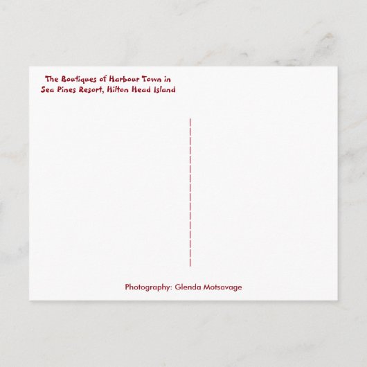 Winkels op het Zee van Harbour, Pines Hilton Head  Briefkaart (Achterkant)