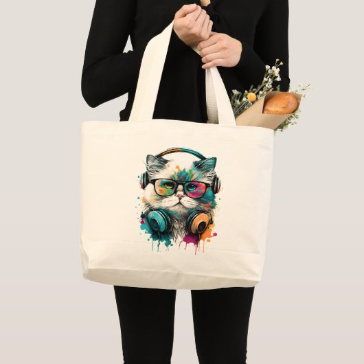 Winkeltas met kleurrijk Cat Afbeelding Grote Tote Bag (Voorkant (product))