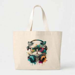 Winkeltas met kleurrijk Cat Afbeelding Grote Tote Bag