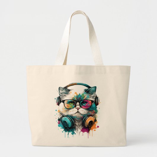 Winkeltas met kleurrijk Cat Afbeelding Grote Tote Bag (Voorkant)
