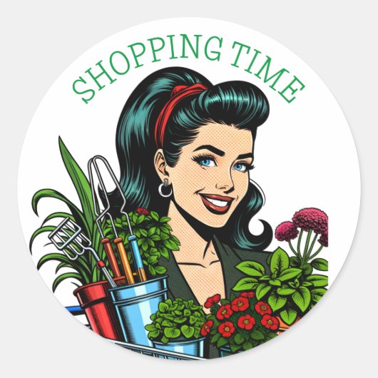 Winkeltijd | Grappige Retro Plant-liefhebbers Ronde Sticker (Voorkant)