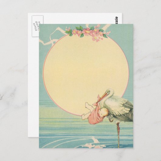  winkeltje met babymeisje in roze tas briefkaart (Voorkant / Achterkant)