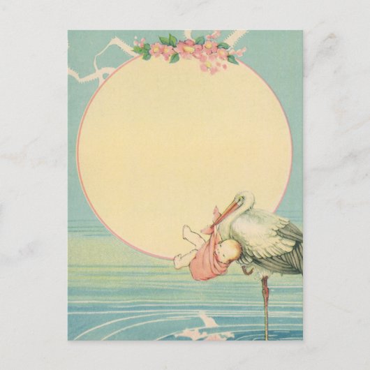 winkeltje met babymeisje in roze tas briefkaart (Voorkant)