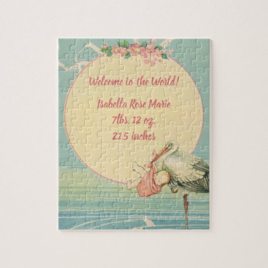 winkeltje met babymeisje in roze tas legpuzzel (Verticaal)