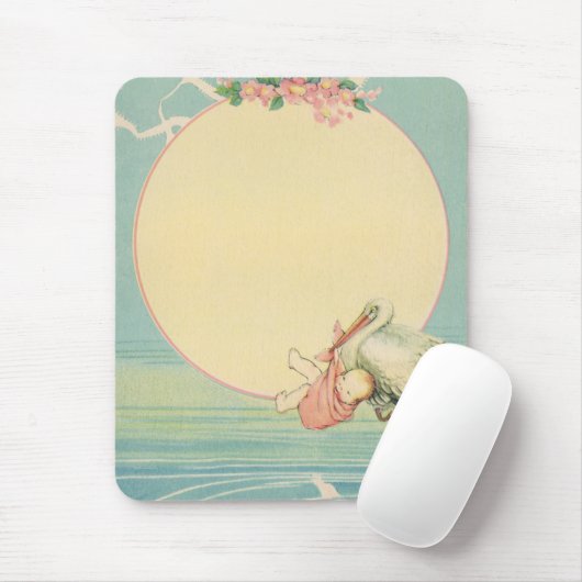  winkeltje met babymeisje in roze tas muismat (Met muis)