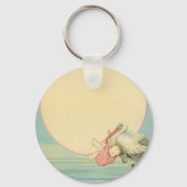  winkeltje met babymeisje in roze tas sleutelhanger (Voorkant)