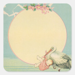  winkeltje met babymeisje in roze tas vierkante sticker