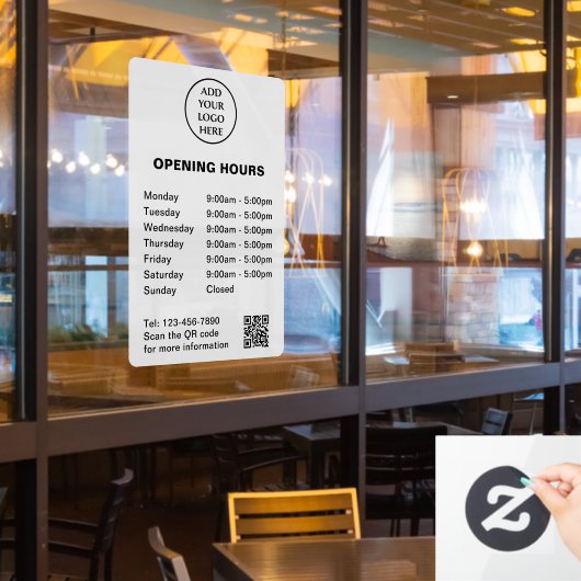 Winkeluren Bedrijfs QR-code Bedrijfslogo hier Raamsticker (Restaurant Raam)
