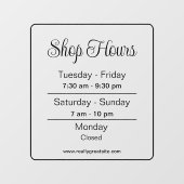 Winkeluren l Black Script Zakelijke tijden Raamsticker (Vel)