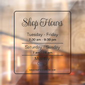 Winkeluren l Zwart Schrift Zakelijke Uren Raamsticker (Vel 2)