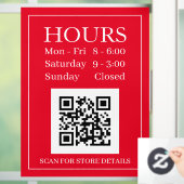 Winkeluren Open teken, QR-code, Rood & Wit Raamsticker (Huis)