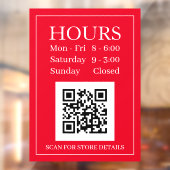 Winkeluren Open teken, QR-code, Rood & Wit Raamsticker (Vel 2)