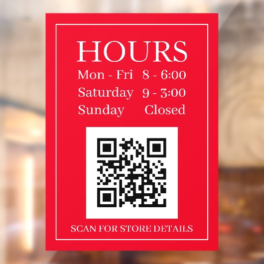 Winkeluren Open teken, QR-code, Rood & Wit Raamsticker (Vel 2)