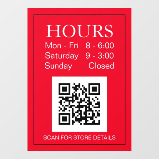 Winkeluren Open Teken, QR-code, Witte tekst op roo Raamsticker (Vel)