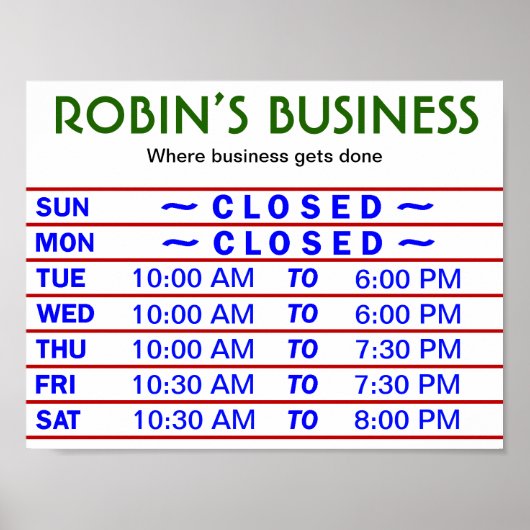  winkeluren Teken met je winkelnaam! Poster (Voorkant)