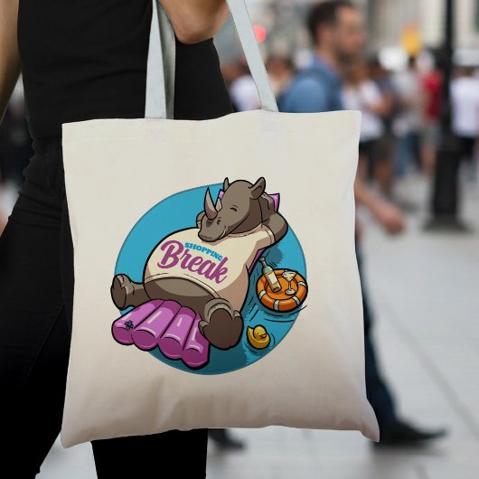 Winkelvakantie Grappig Ontspannen Rhino Pool Carto Tote Bag